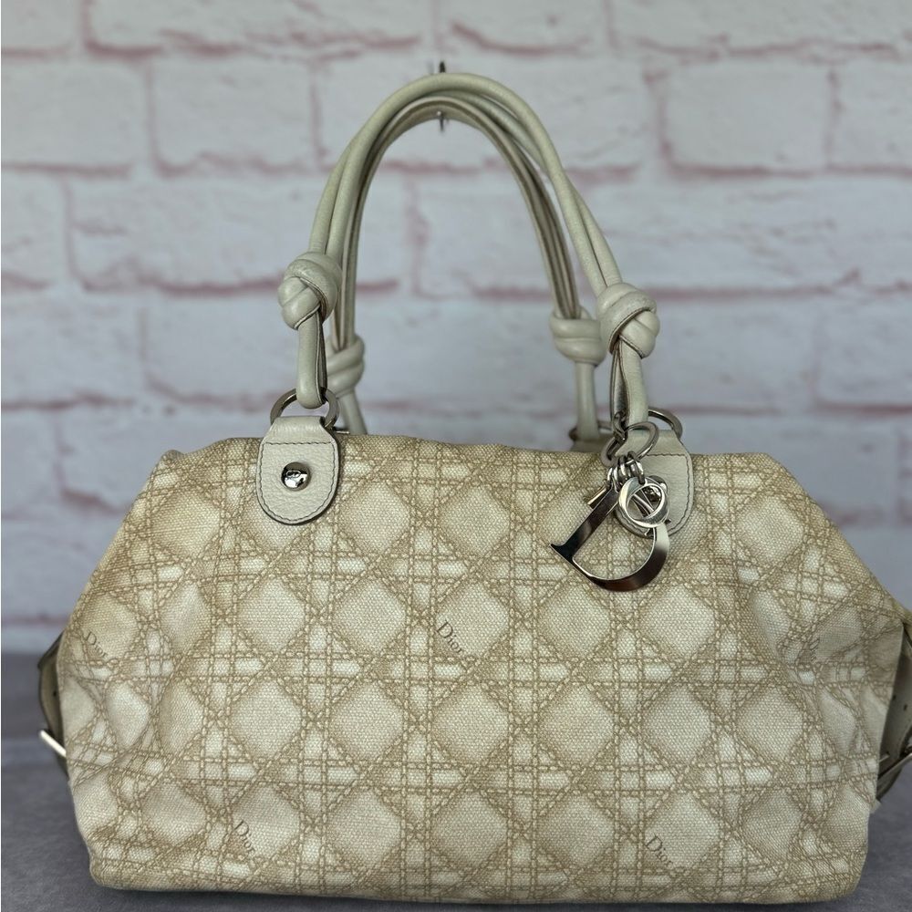 Dior Cream Cherie Cannage Printed Canvas Zip Bag - Picture 2 of 16